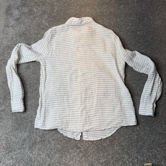 CP Shades Linen Button-Up Shirt L Beige White Stripes Relaxed Fit Made in USA - Picture 5 of 7